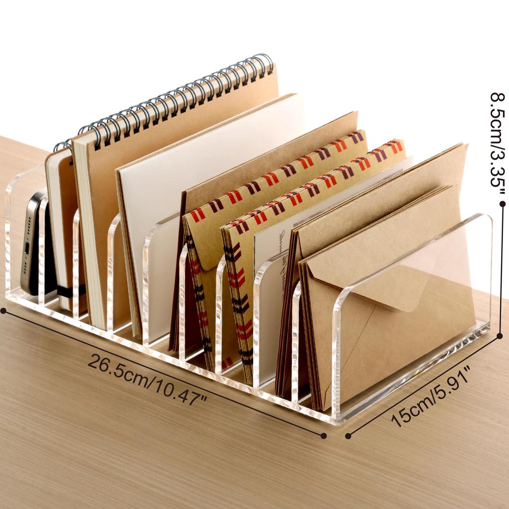 SANRUI Acrylic Book Stand, 9 Compartments, Multi-Purpose Storage Box for Office, Cosmetics, and Digital Items, Simple Design for Office Desk Storage