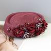 Women French Elegant Berets Fashion Rhinestone Flower Stewardess Hat for Cocktail Party Female Summer Travel Versatile Sun Hats