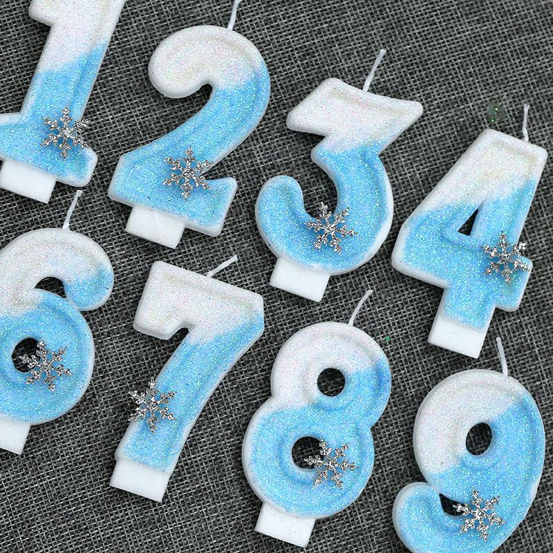 Snowflake Decor Number Candles Birthday Number Candles 0-9 Digital Cake Topper Birthday Christmas Party Decor Baby Shower