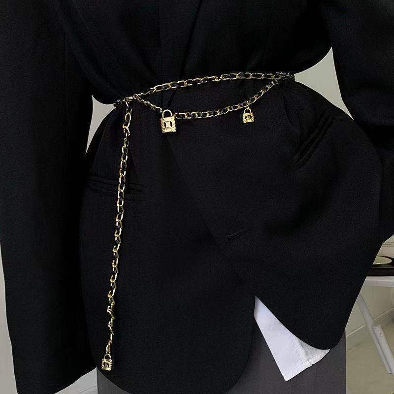 Small Fragrance Style Waist Chain Women's Skirt Versatile Metal Pu Braided Chain Belt Trousers Chain Sweater Accessories Trendy Style
