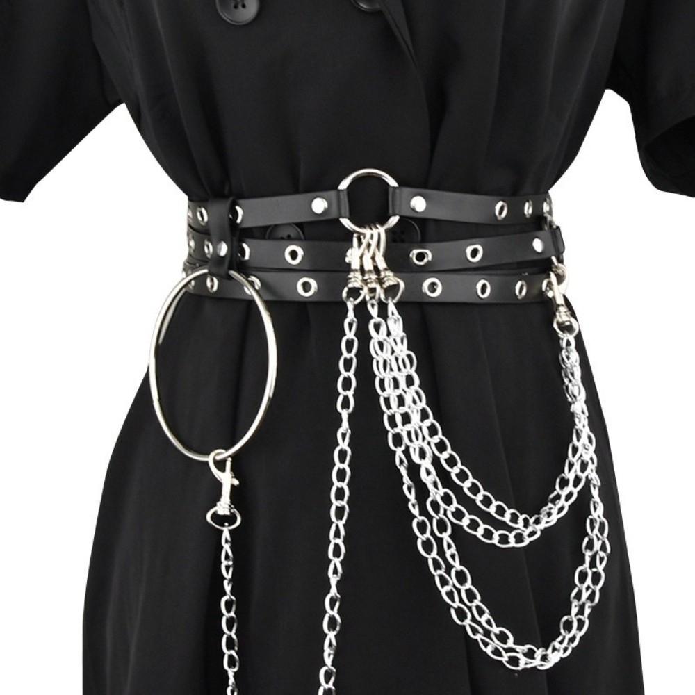 Ceinture multicouche en cuir PU Chaîne de taille pour robe JK Harajuku Ceinture de taille pour femme Boîte de nuit