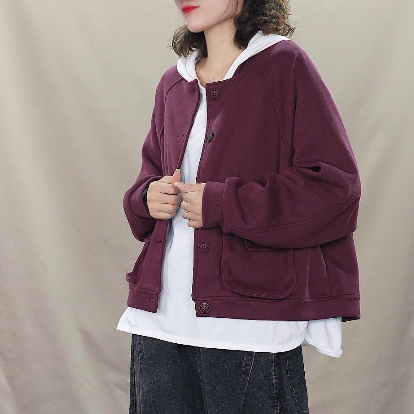 

DIMANAF Новая женская куртка 2025 Короткое пальто Однотонное Пуговицы Длинный рукав Осень Базовые топы Футболка Новый пуловер One Size