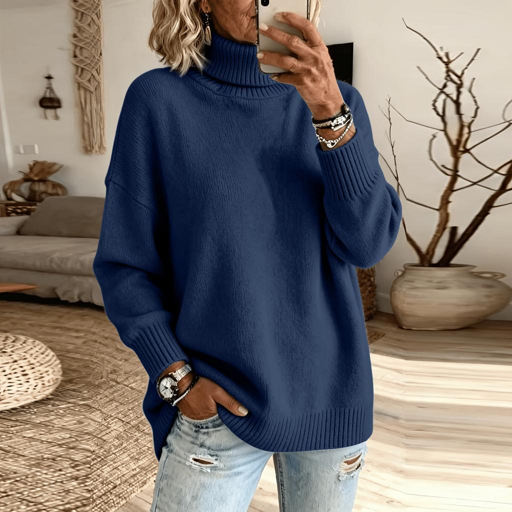 Casual Dames Trui met Hoge Hals, Gebreid, Kleur, Lange Mouw, voor Dagelijks Gebruik