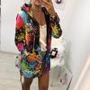 European & American Style Plus Size Women's Printed Hooded Long-Sleeve Mid-Length Hoodie Jacket for Autumn & Winter