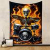 "Skeleton Drummer with Flaming Background" Patterned Tapestry Home Decor, Suitable for Bedroom and Living Room, Gift