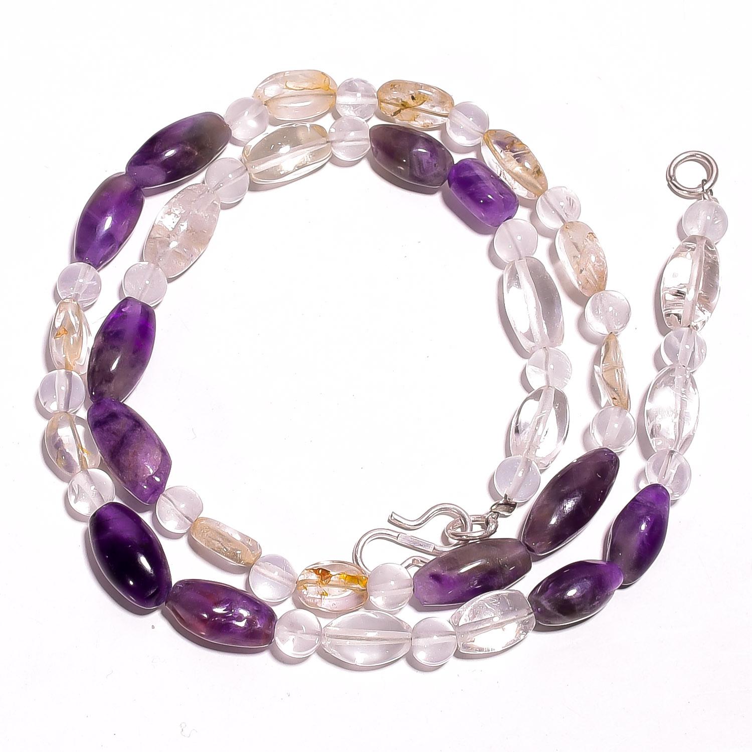 

Natural Crystal Amethyst Gemstone Mix Shape Smooth Beads Necklace 17 UB-2861 UB-2861
