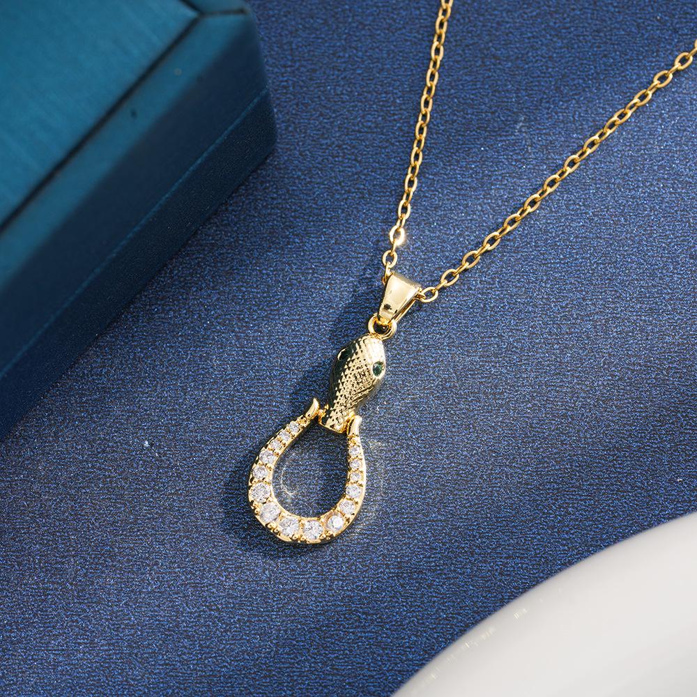 Gold  Silver Animal-Inlaid Cross Diamond Clavicle Pendant