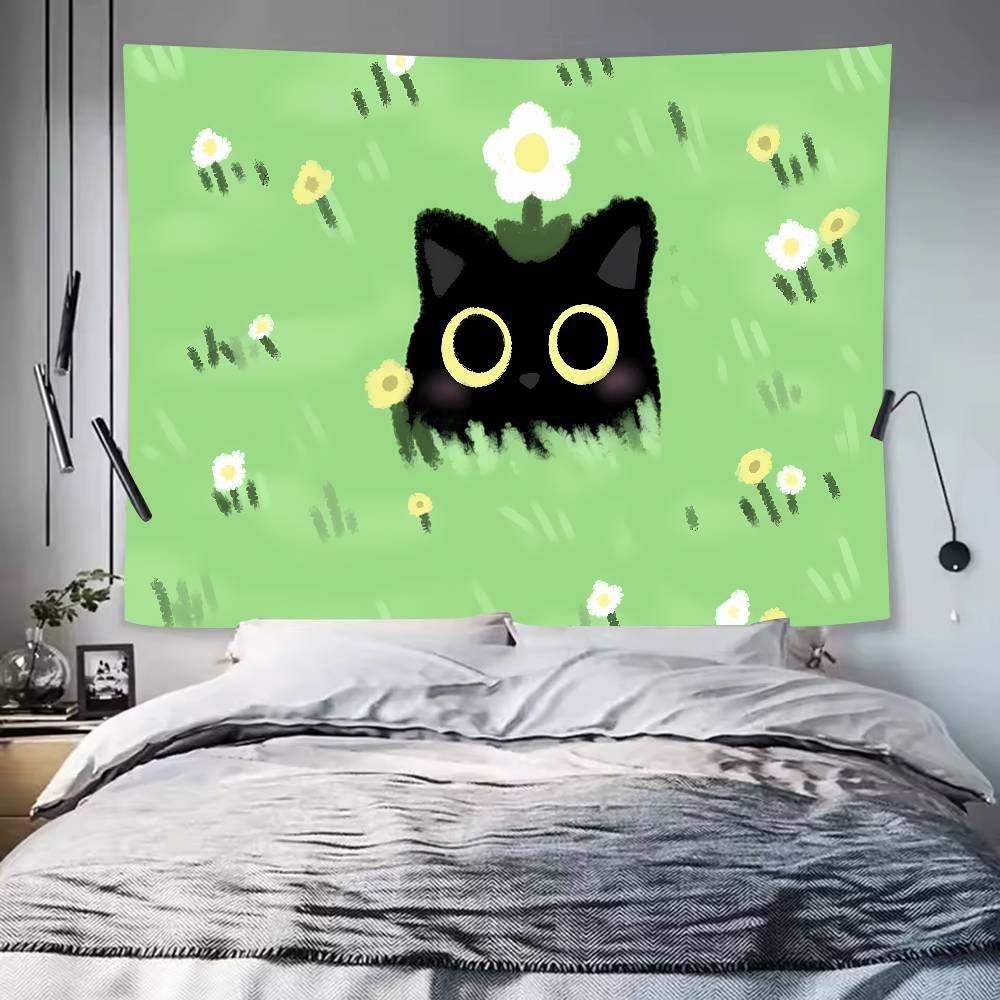 XL Pretty Cute Green Cat Art Tapestry Decoration Bedroom Dormitory Background Cloth Holiday Home Party Living Room Club Tapestry