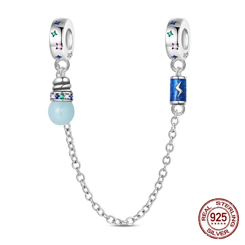 Original 100% 925 Silver Star Moon Safety Chain Fit 925 Original Bracelet & 3mm Bracelet DIY Jewelry Making Women Gift