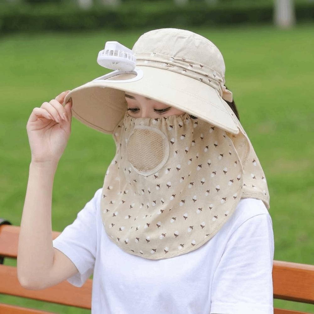 With Neck Flap Tea Picking Hat Windproof Women Sun Hat Breathable Electric Fan Bucket Hat  Women