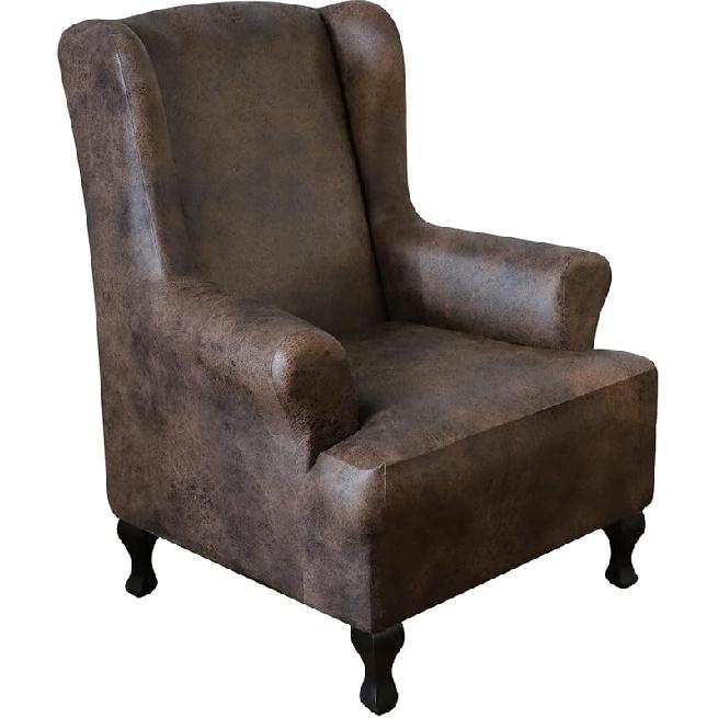 Leather Look Wingback Chair Cover 1 Piece Stretch Wing Chair Slipcovers Sofa Wingback Armchair Covers Furniture Protector with Elastic Bottom for 1-piece