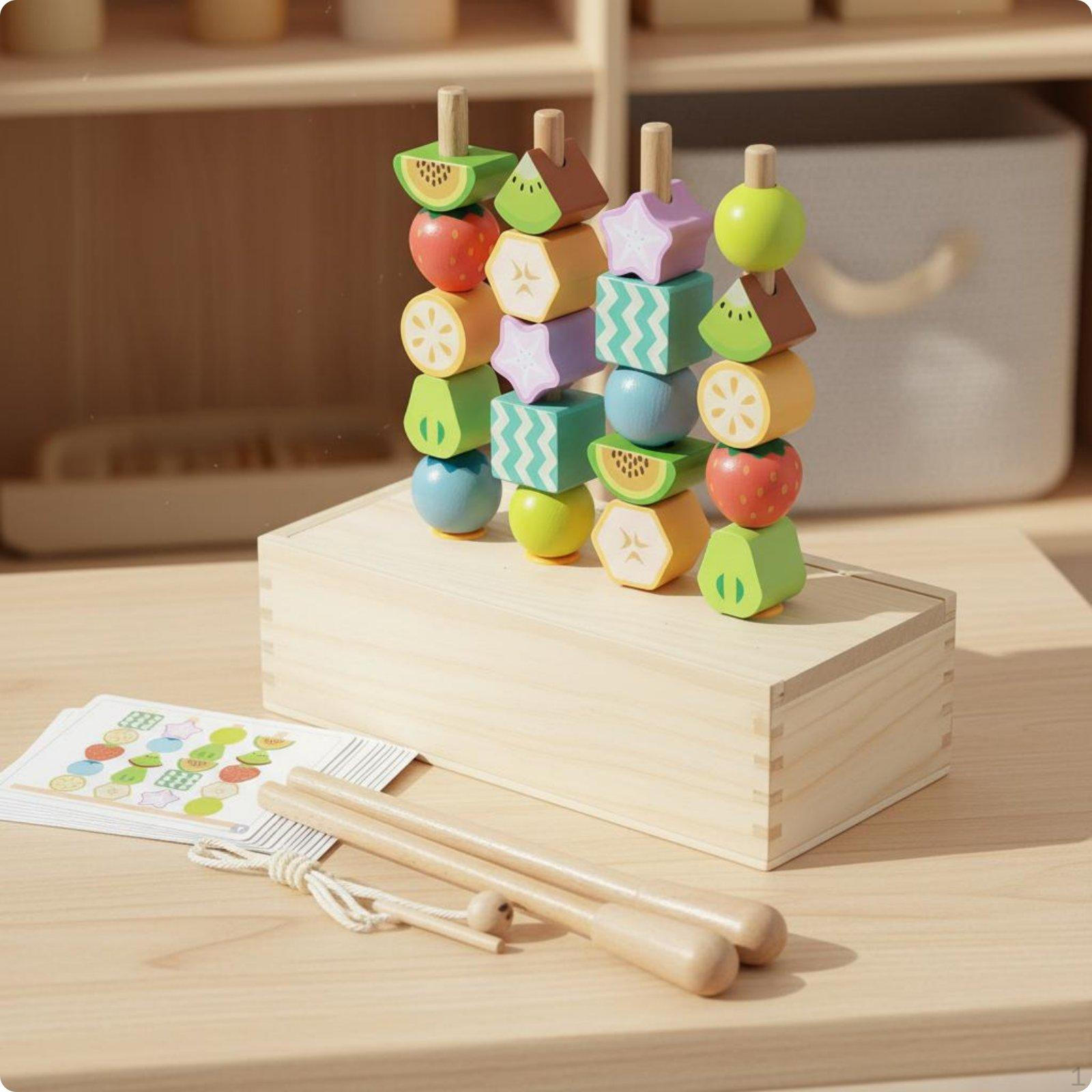 Wooden Threading Beads HandEye Coordination Fruit Toy Fine Motor Skills