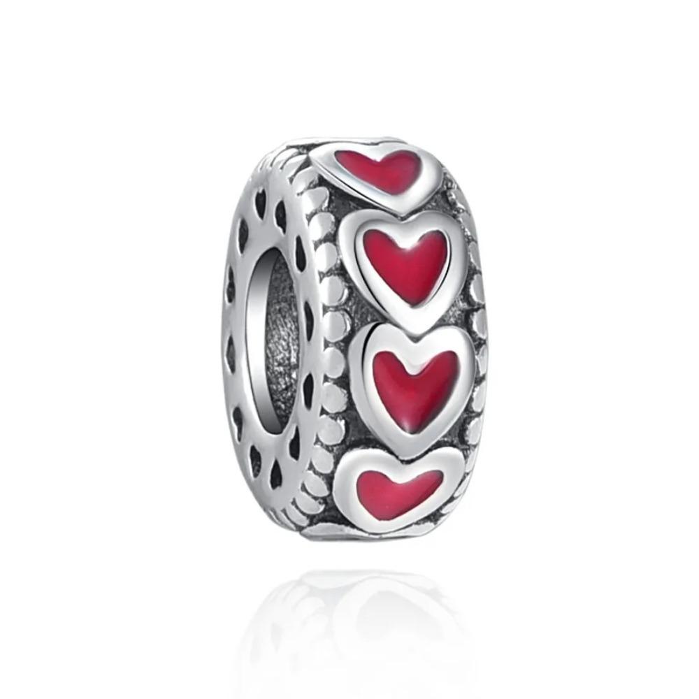New Shining Zircon Love Heart Spacer Bead 925Silver Pendant for DIY Bracelet Flower Charm Women Jewelry Making