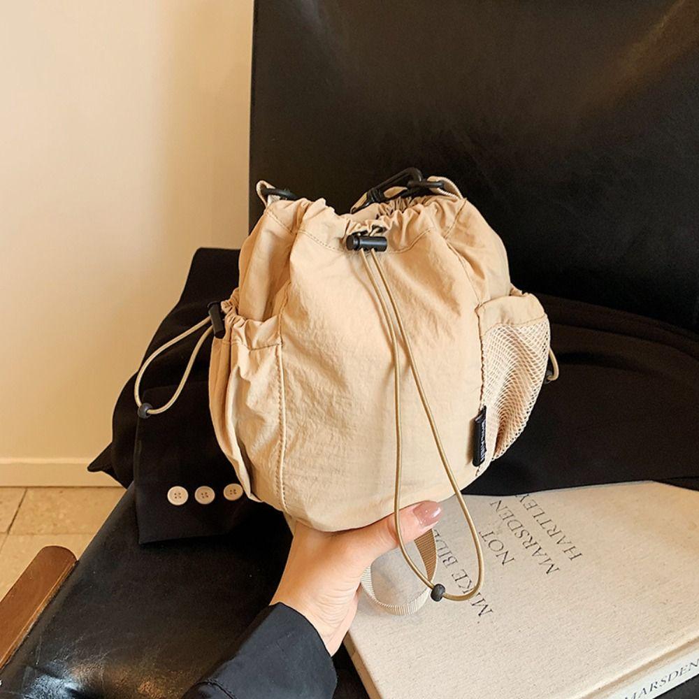 Wrinkle Nylon Crossbody Bag Korean Style Shoulder Bag Casual Drawstring Bucket Bag  Office Worker