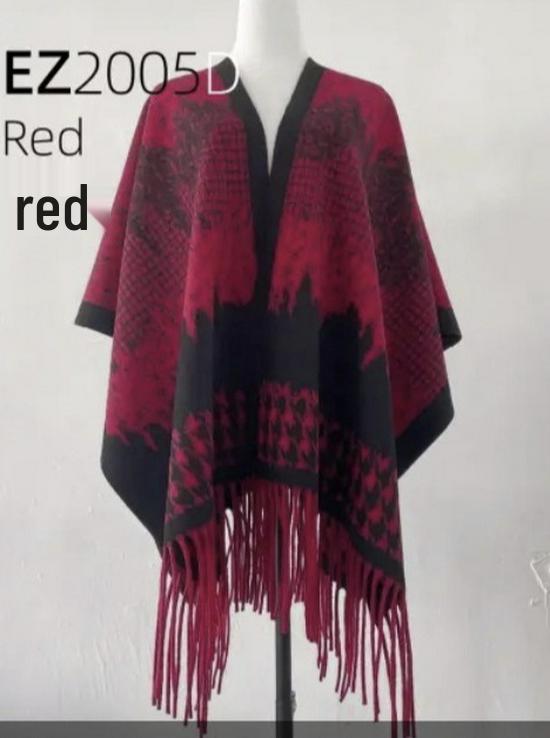 Trendy Imitation Cashmere Houndstooth Plaid Cape Scarf with Tassels for Autumn/Winter