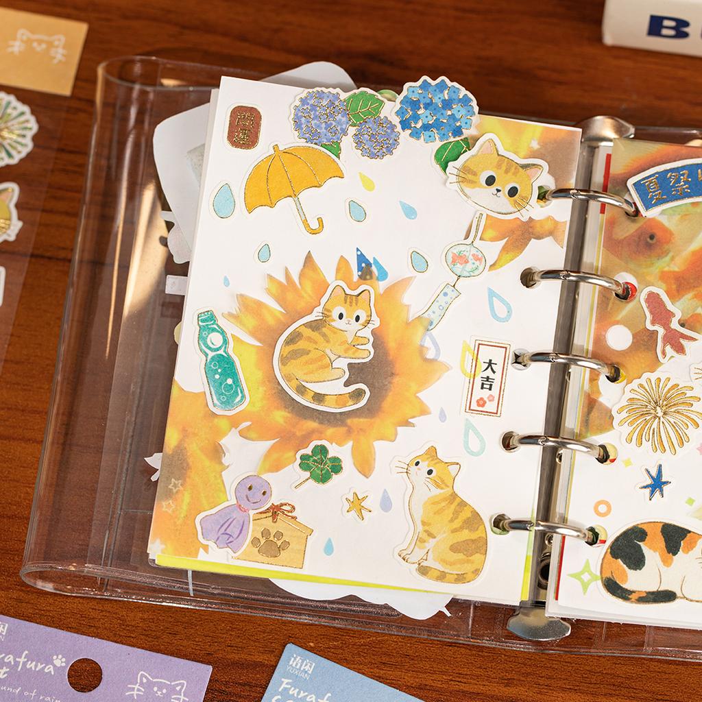 4styles Lovely Cat Gold Foil Stickers For Scrapbooking Hand Account DIY Photo Frame Decoration Journaling Collage Art Supplies