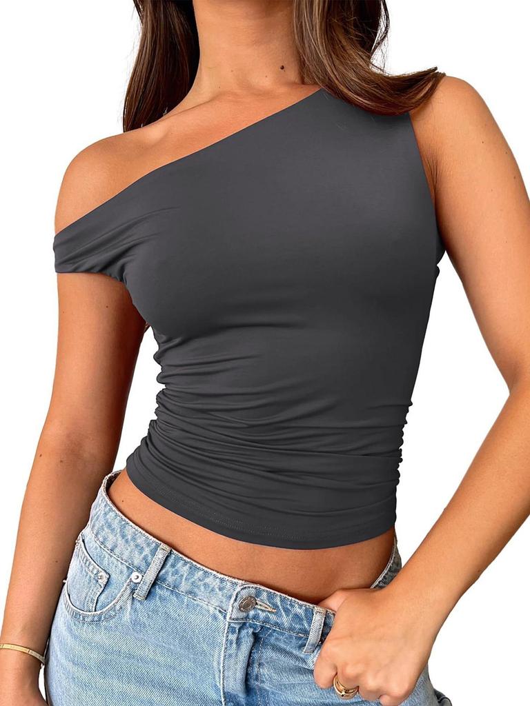 Off-Shoulder Slim-Fit European-American Pullover: Sexy Milk Silk Oblique Collar Women's T-Shirt