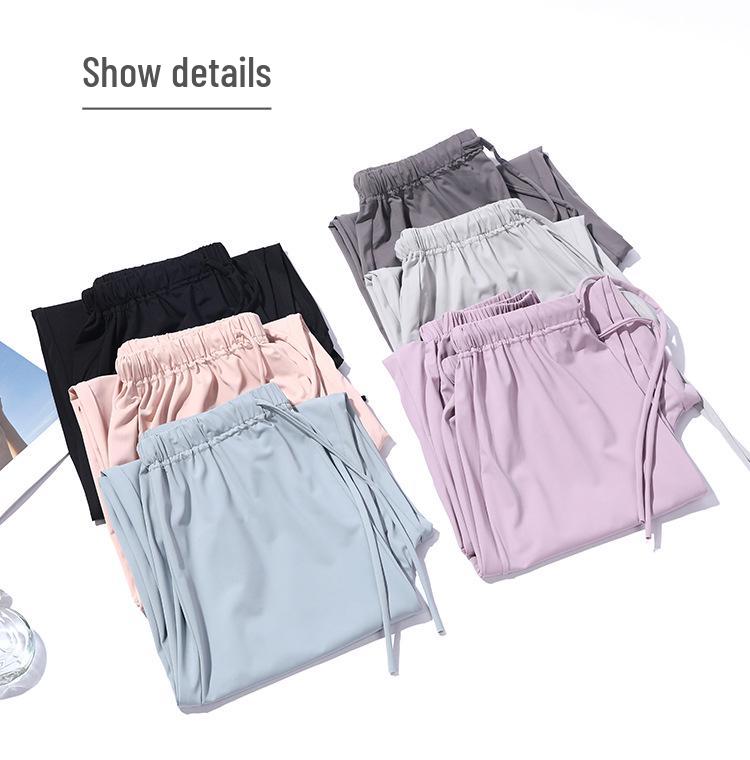 Summer Maternity Ice Silk Joggers - Quick-Dry, Lightweight, Cropped Sports Pants with Drawstring.