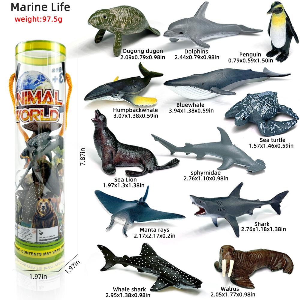 12pcs/set pvc Simulated Sea Life Toy Model Realistic Marine Animals Whale Shark Dolphin Turtle Birthday Gifts for Kids