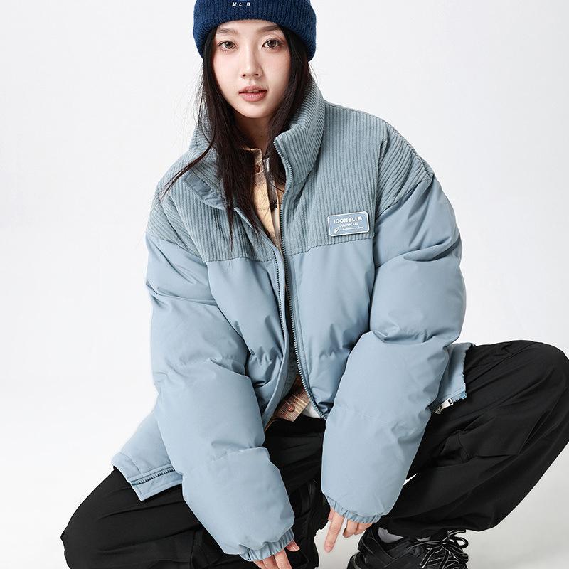 Couple Winter Outfit Color Blocked Casual Couple Jacket Stand Up Collar Cotton Jacket