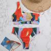 Women Split Swimsuit One Shoulder Print Beach Bikini Suit Swimsuit Beachwear