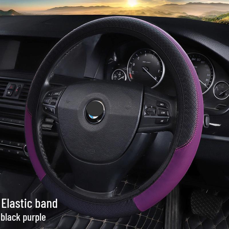 Comfortable Wear-Resistant Carbon Fiber Leather Steering Wheel Cover for 14.5-15 Inch Universal Female Cars.