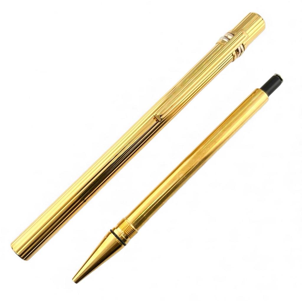 Great Cartier Ballpoint pen Trinity Do Stripe Pattern Twist Type gold mens Used