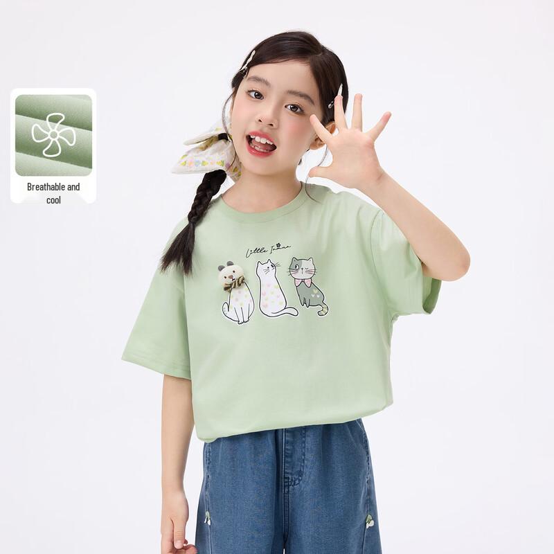 Girls  Cartoon Cat Print Short Sleeve T-Shirt 150