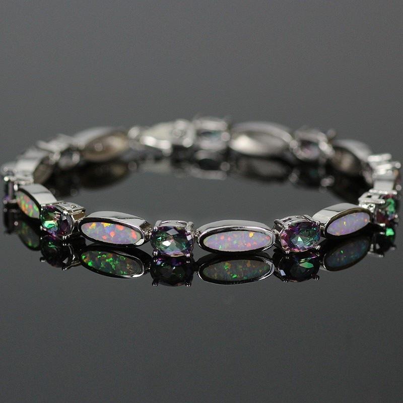 Опаловый летний гавайский белый семицветный браслет и колье для глаз - Модное ювелирное изделие из драгоценных камней. белый