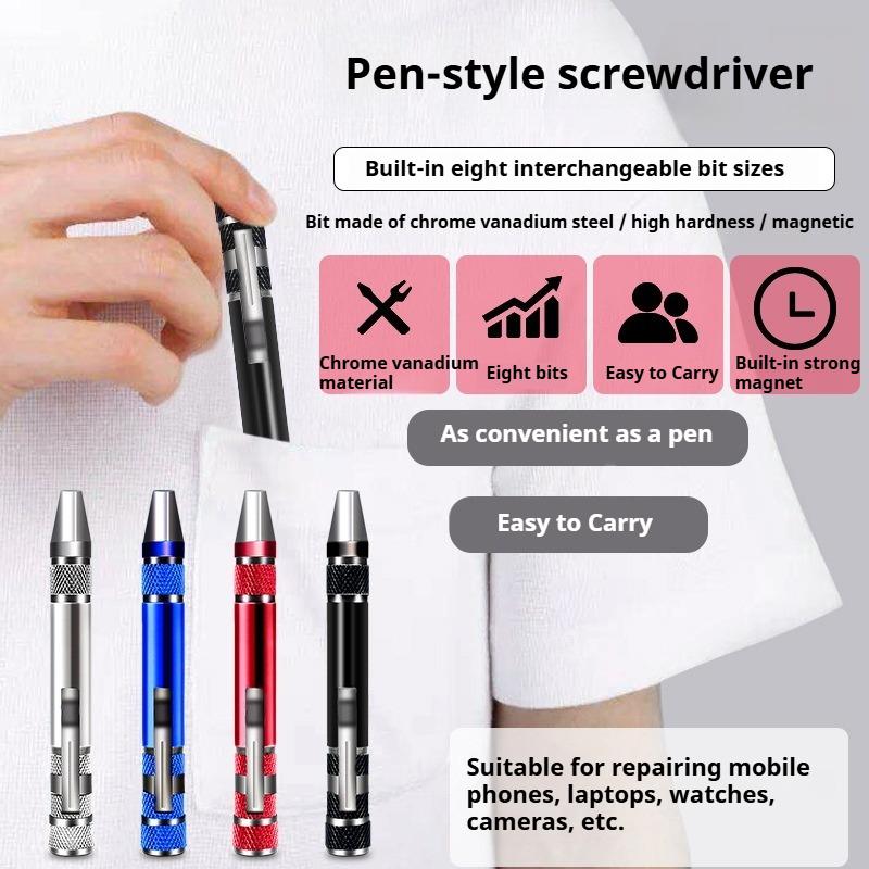8-in-1 Screwdriver Aluminum Alloy Disassembly Pen Repair Screwdriver Phillips Flat Bit Screwdriver