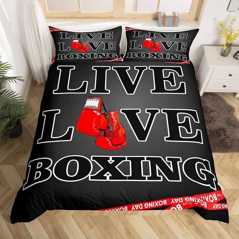 Boy Boxing Duvet Cover Twin Queen,Sports Games Theme Bedding Set Boxing Gloves Comforter Cover For Kids Teens Boxing Player Room