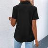Women's summer short-sleeved zipper lapel black T-shirt