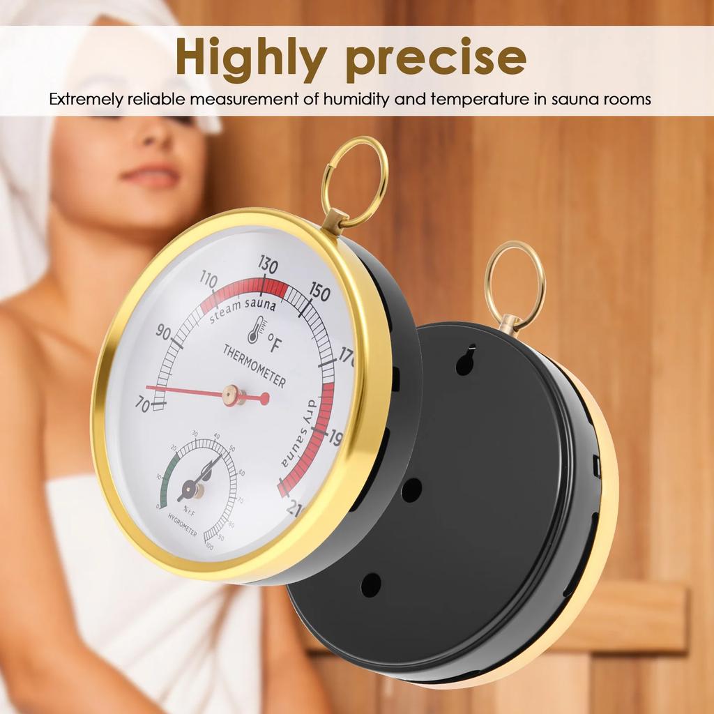 Sauna Thermometer Fahrenheit Stainless Steel 2 In 1 Hygrometer Thermometer Accurate Waterproof Round Steam Room Thermometer