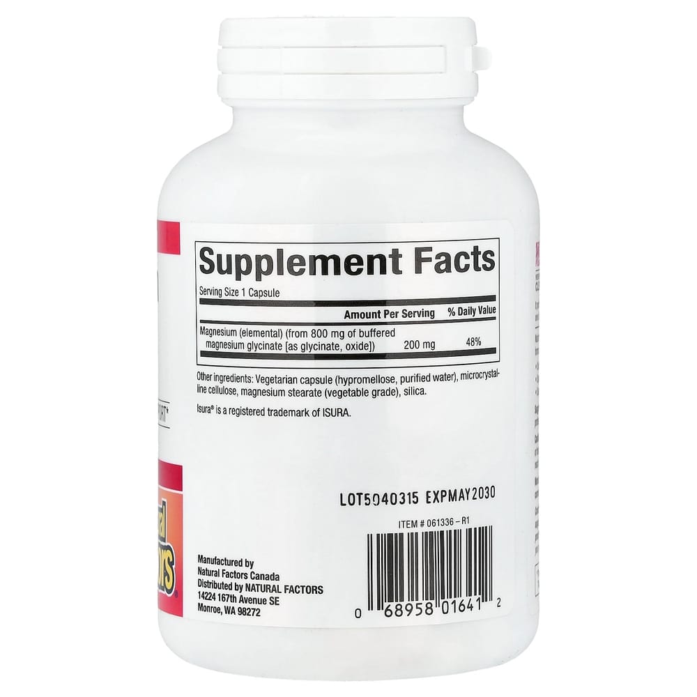 Natural Factors Magnesium Glycinate 200mg Vegetarian Capsules 120 Tablets
