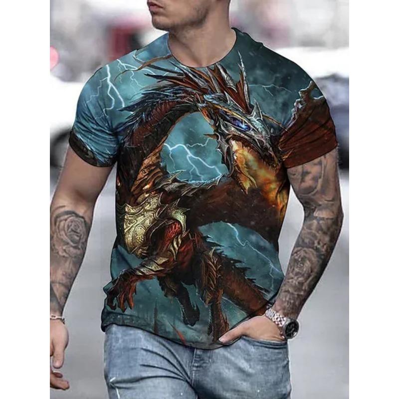 2024 Summer Wolf Print Outdoor Casual Men's 3D Printed T-shirt Loose Comfortable Sports Short Sleeve Street Fashion Crewneck Top