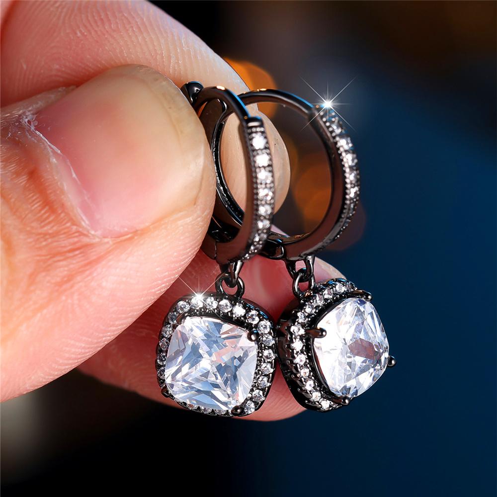 Trendy Crystal Female Blue White Zircon Stone Hoop Earrings Vintage Black Gold Color Wedding Jewelry For Women