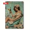 Vintage Elegant Lady In Bathtub with Champagne Iron Wall Art  Retro Bathroom Decor   WallMounted Metal Sign No Electricity