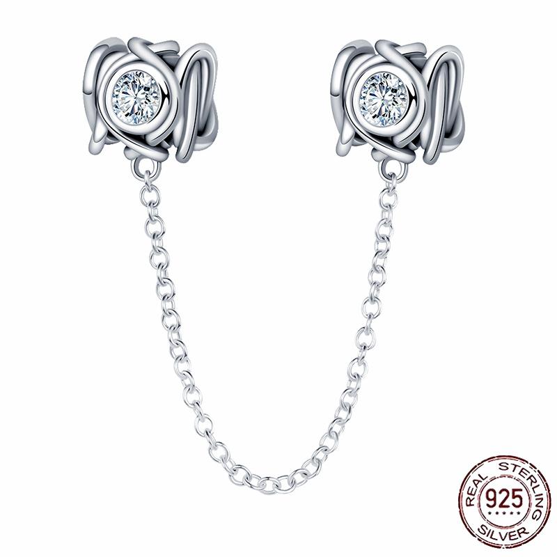 Stříbrný Křišťálový Pavé Bezpečnostní Řetízek Pevný Klip Pramen Přívěsek Vhodný pro Ženy Náramek Stříbrné Šperky Párty Narozeninový Dárek