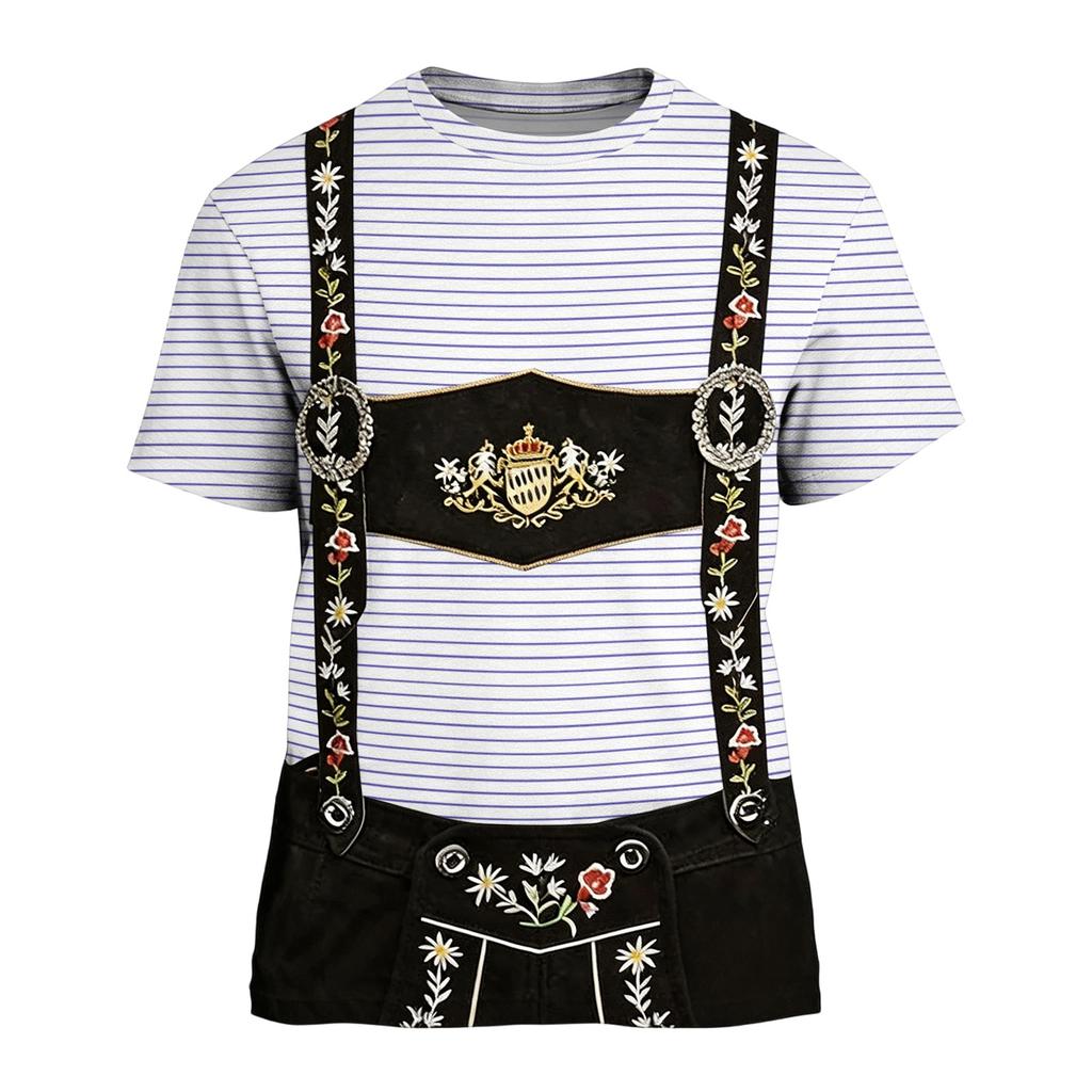Pánské Oktoberfestové Vintage Texturované Tričko s Krátkým Rukávem Volného Střihu Ležérní Letní Každodenní Vrchol s Potiskem Traků a Vyšívaným Designem
