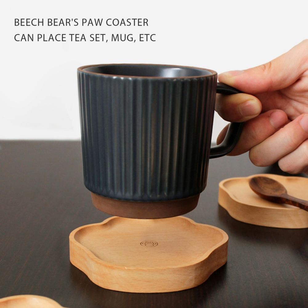 Cartoon Cat Paw Shape Wooden Coaster Pad Milk Tea Coffee Cup Mat Heat-insulated Drinking Cup Placemats Home Kitchen Decoration