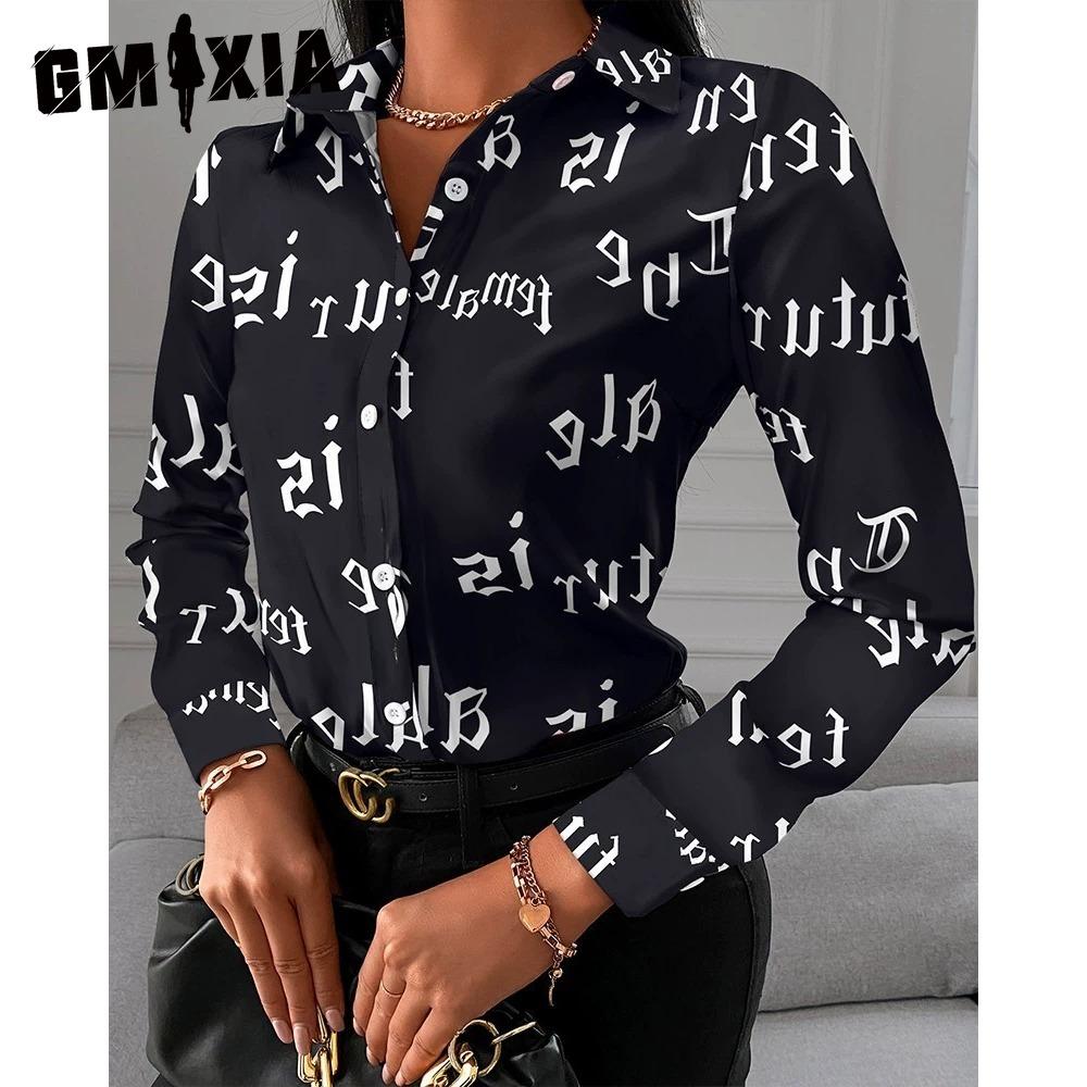 GMXIA Women's Fashion Casual Solid Color Print Long Sleeve POLO Neck Blouses & Shirts