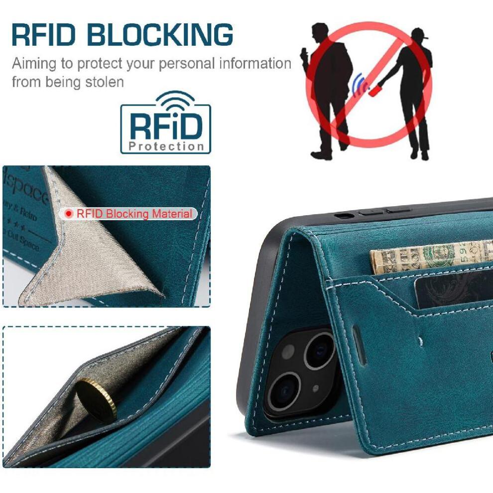 (Blue) Rfid Blocking Case for Samsung Galaxy A70 Card Holder Protective Cover Pu Leather Rfid Blocking Kickstand Magnetic