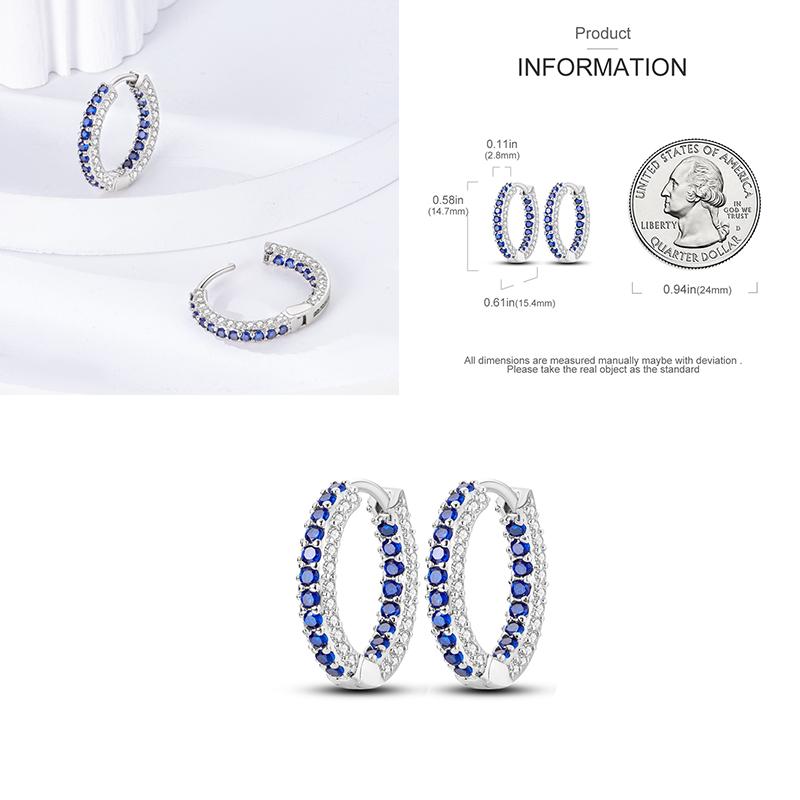 Sparkling Blue Zircon Hoop Earrings Pave U Shape Star Devil Eyes Circle S925 Drop Earring Fit Original Party Jewelry