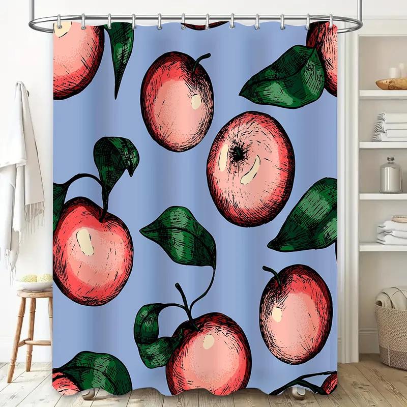Fashionable Bath Shower Curtain Decorative Printing Waterproof Bathroom Accessories Pink Apple Pattern