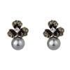 High-End Crystal Flower Earrings with Gray Pearl and 925 Sterling Silver for Women