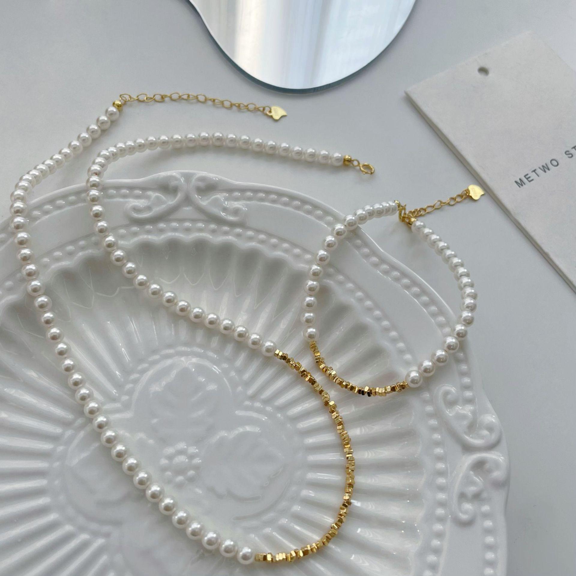 

Gold-Plated S925 Sterling Silver Pearl Necklace & Bracelet Set for Women