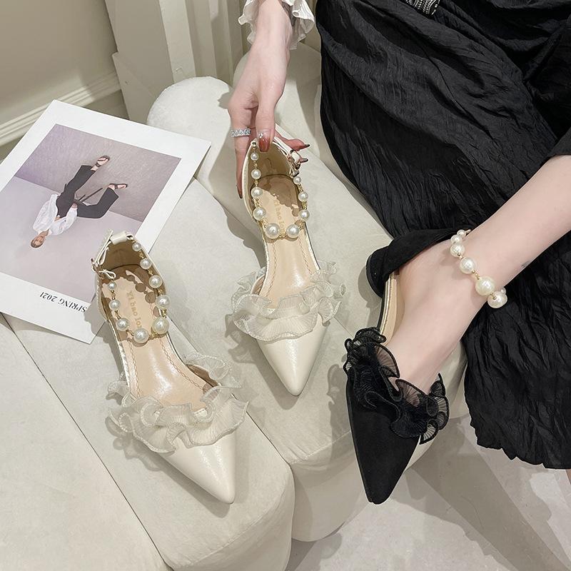 Pointed single shoes women's design sense niche spring and summer new late evening breeze gentle shoes middle heel French bag head sandals