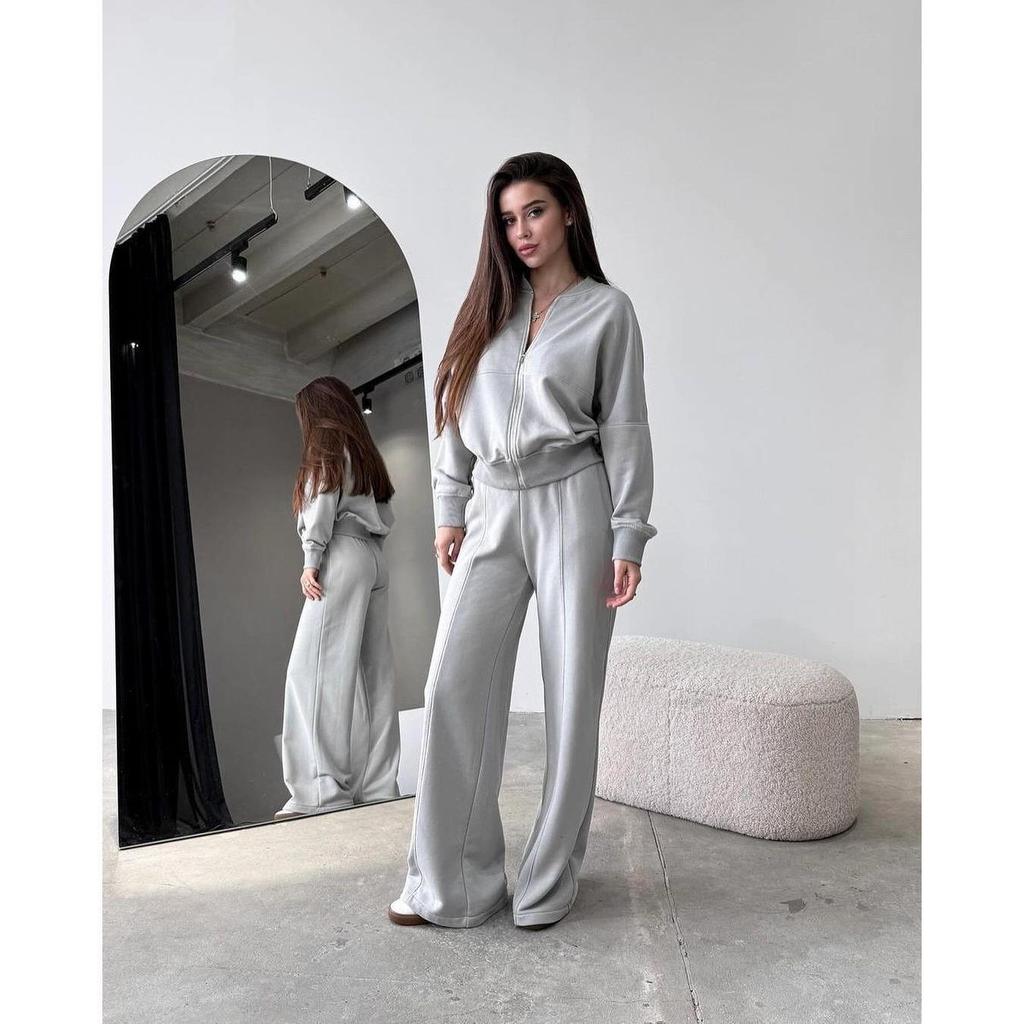 2024 Spring Crew Neck Fashion Sweatshirt Jacket with Casual Straight-Leg Pants