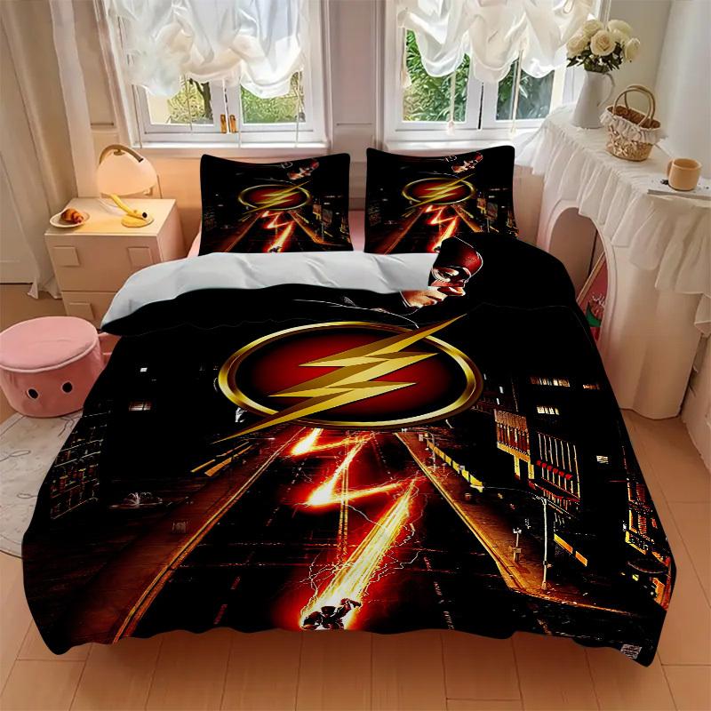 3pcs Flash Superhero Duvet Cover Set, 1 Duvet Cover + 2 Pillowcases (No Insert), Cozy Bedding, Bedroom Set, Easy Care, Durable Yy251103087