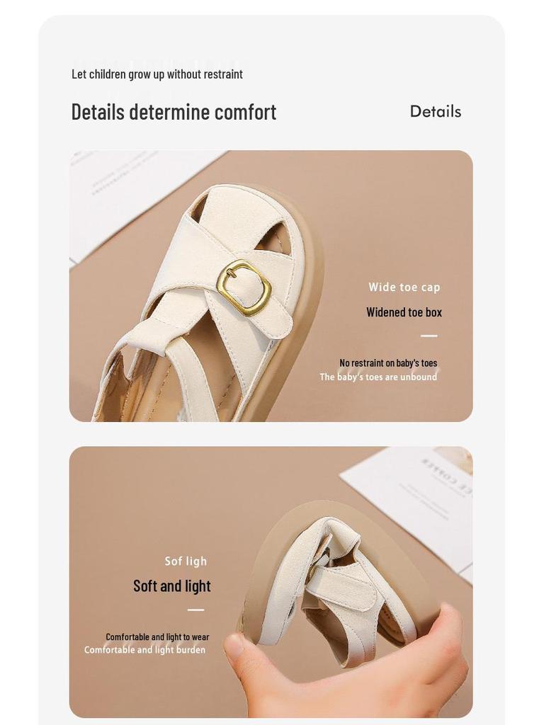 2025 Summer White Baby Girls' Closed-Toe Roman Sandals for Beach and Vacation